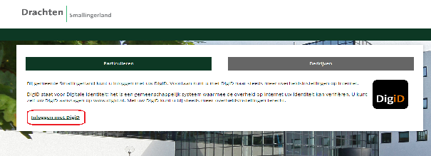 Inloggen met DigiD screenshot van pagina in het digitaal parkeerloket